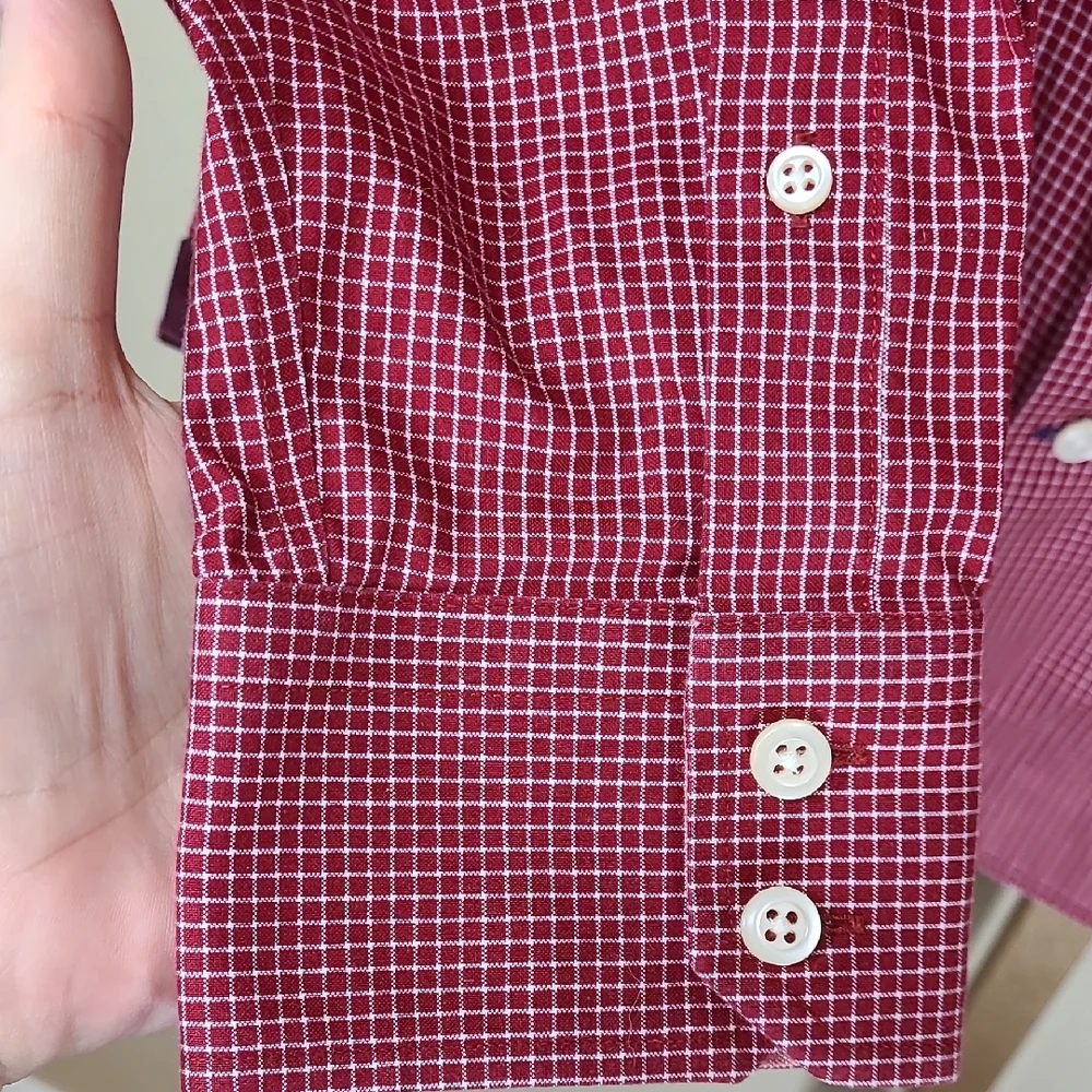 Banana Republic Red Non-iron Tailored Slim Fit Gingham Long Sleeve Shirt Large